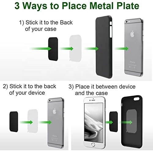 SALEX Replacement Metal Plates Set for Magnetic Car Phone Holder, Wall & Air Vent Mount, Cases, Magnets. Kit of 4 Black Rectangular Iron Discs Without Holes. 3M Adhesive Backing. Steel Sheets, 4 Pack.