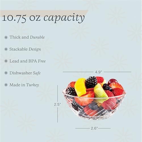 Vikko Glass Bowls - Set of 12 Decorative Dessert Bowls, 10.75 Ounce Glass Dish for Dessert, Candy, Kitchen Prep, Dishwasher Safe