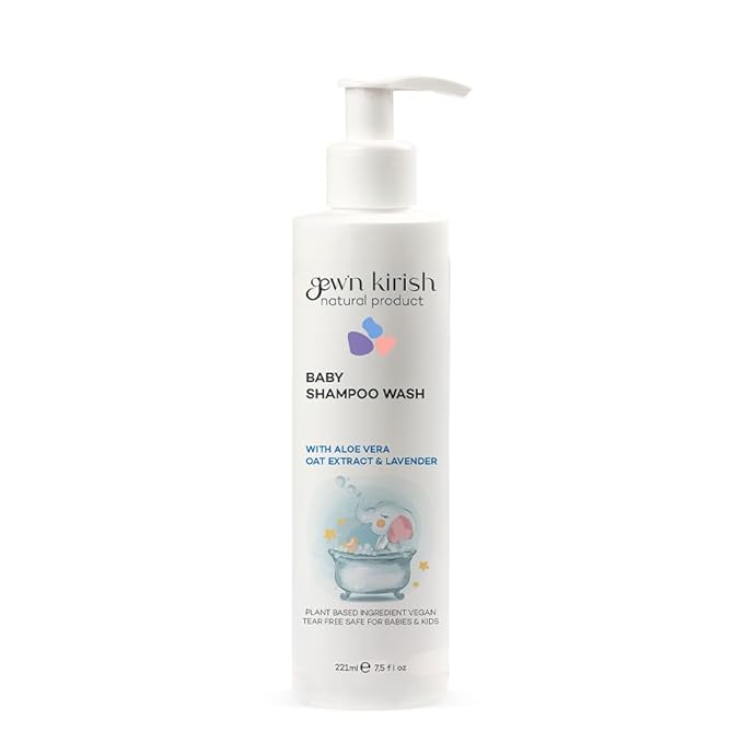 Gew’n Kirish Natural Baby Shampoo & Body Wash – Tear-Free, Hypoallergenic Cleanser with Lavender Oil, Aloe Vera & Oat Extract, Plant-Based, Vegan, Sulfate-Free Formula, 7.5 fl oz