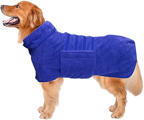 Geyecete Pineapple Grid Fast Drying Super Absorbent Dog Cat Bath Robe Towel - Blue-M