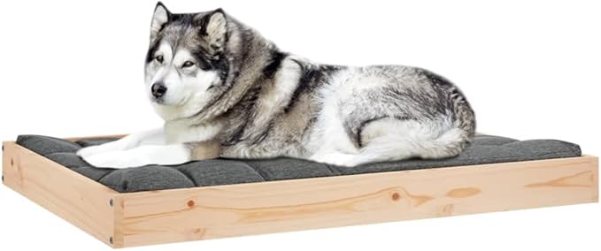 Solid Pine Wood Elevated Dog Bed for Medium Breeds, Minimalist Indoor Pet Furniture with Sturdy Construction and Easy Maintenance