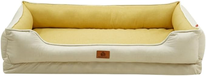 Large Dog Bed with Removable Washable Cover & Bolsters - Waterproof, Non-Slip Pet Sofa for Big Dogs(Yellow,42 * 28 * 10in)