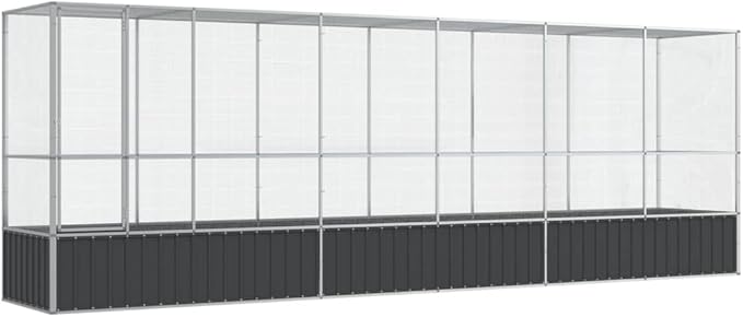Large Metal Heavy Duty Walk-in Aviary Cage with Extension, Ample Activity Space Bird Cage with Lockable Door Also for Chickens and Rabbits, Silver 246.7"x42.1"x83.5" Steel,-515