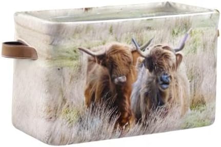 Highland Cows Storage Basket Cube Storage Bins Organizer Bag Collapsible Closet Shelf Baskets with handle for Baby Cloth Pet Toy Book 14.2×10.2×8.3 IN