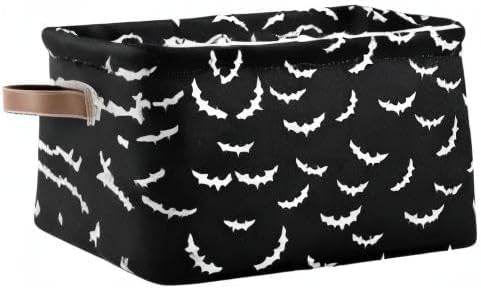 Storage Basket Bin Bats Halloween Goth Organizer Basket Collapsible Shelf Basket Cube with handle for Nursery Bedroom Bathroom