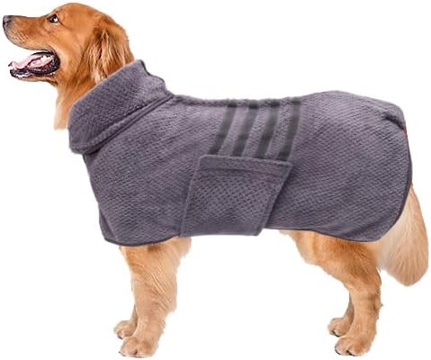 Geyecete Pineapple Grid Fast Drying Super Absorbent Dog Cat Bath Robe Towel - Gray - XXL