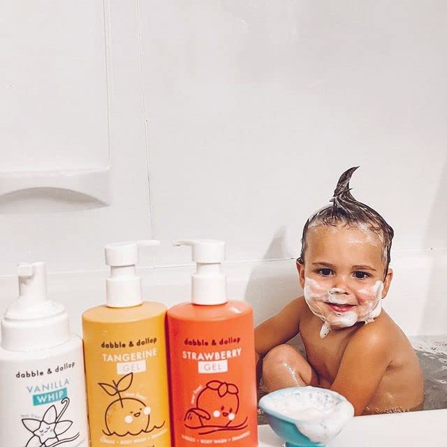 Dabble & Dollop Tangerine + Vanilla Body Wash & Shampoo – 3-in-1 Natural Bubble Bath for Kids, Made in USA, No Parabens or Sulfates, Vegan, Gluten-Free, Tear-Free (2-Pack)