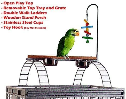 XX-Large Double Ladders Open Play Top Wrought Iron Bird Parrot Parakeet Finch Macaw Cockatoo Cage, Include Seed Guard and Toy Hook 43.5''L x 35.5''W x 68''H