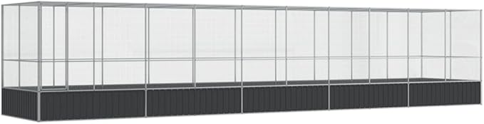Large Metal Heavy Duty Walk-in Aviary Cage with Extension, Ample Activity Space Bird Cage with Lockable Door Also for Chickens and Rabbits, Silver 409.1"x81.5"x83.5" Steel,-415