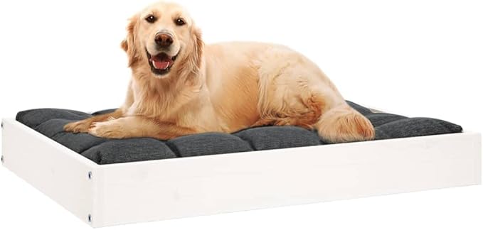 Wooden Dog Bed Frame, Modern Minimalist Small Pet Sleeping Cot, Solid Pine Wood Elevated Raised Bed for Indoor Use, White, 28.1 x 21.3 inches
