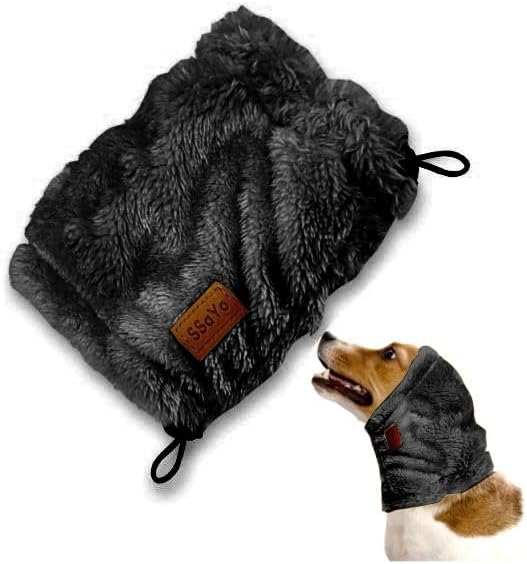 Dog Ear Muffs Noise Protection - Soft Calming Hood for Anxiety Relief, Fireworks, Thunder, Grooming & Vet Visits - Elastic Band & Comfortable Neck Warmer for Travel (Black, Medium)