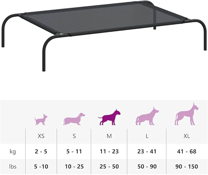 Elevated Dog Bed for Large Pets, Raised Cooling Pet Cot with Breathable Textilene Fabric, Portable Indoor Outdoor Rectangular Metal Frame Dog Bed, Black