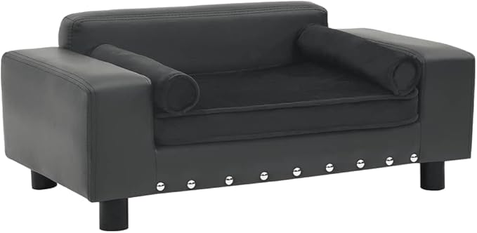 YAFF Dog Bed for Small Dogs Dark Gray Plush and Faux Leather Dog Sofa Pet Bed Puppy Bed for Cats and Small Dogs Beds Furniture 31.9"x16.9"x12.2"