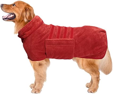 Geyecete Pineapple Grid Fast Drying Super Absorbent Dog Cat Bath Robe Towel - Red, XS