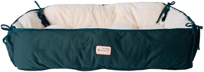 Dog Bed & Mat - Heavy Duty Canvas & Plush Cushion - Polyfill Comfort - Laurel Green & Ivory