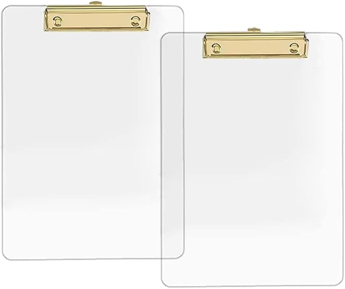 JIARI 2 Pack Clear Acrylic Office Clipboard A4 Letter Size 8.6" x 12.2" (Gold)