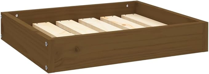 Solid Pine Wood Dog Bed for Small Dogs, Minimalist Rectangular Pet Sleeping Cot, Durable Raised Dog Bed Frame, Honey Brown Finish, 20.3 x 17.3 x 3.5 Inches