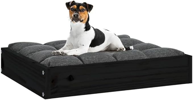 Solid Wood Pine Dog Bed Black 20.3x17.3x3.5 Inches, Sturdy Elevated Pet Bed for Small Medium Dogs, Rustic Minimalist Design Indoor Outdoor Use, Easy Assembly Wooden Frame Dog Sofa