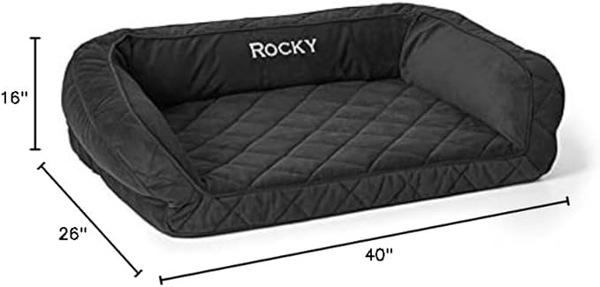 Orvis ComfortFill-Eco Bolster Dog Bed - Plush Rectangular Dog Beds with Three-Sided Bolster for Leaning, Slate - M