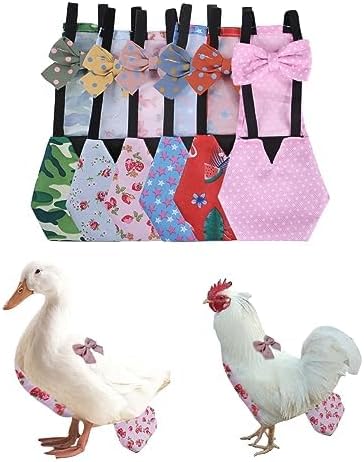 MANON ROSA Chicken Diapers Bantam Hens - Reusable 6-Piece Set with Bow Ties Poultry Nappies Washable Waterproof for Geese Pet Ducks Silkie (6D XS)