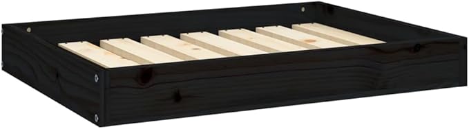 Modern Minimalist Dog Bed, Solid Pine Wood Elevated Pet Platform for Medium Dogs, Rustic Black Frame, 28.1 x 21.3 x 3.5 Inch Durable Pet Furniture