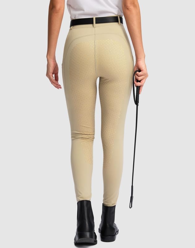 SANTINY Women's Horse Riding Pants Zipper Pockets Silicone Full-Seat Breeches Equestrian Schooling Tights for Women