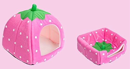 Vedem Pet Portable Strawberry Fleece House Bed for Dog/Cat/Rabbit/Hamster/Guinea-Pigs (S, Pink)