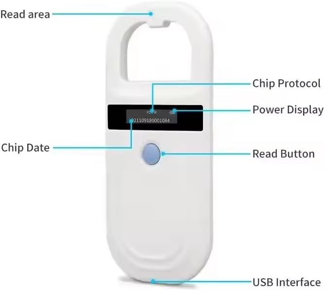 Pet Microchip Scanner ISO11784/85/FDX-B/EMID Animal Handheld Reader,134.2kHz Pet ID Scanner Rechargeable Animal Chip Registration, for Dog/Cat/Pig/Animal (BT White)