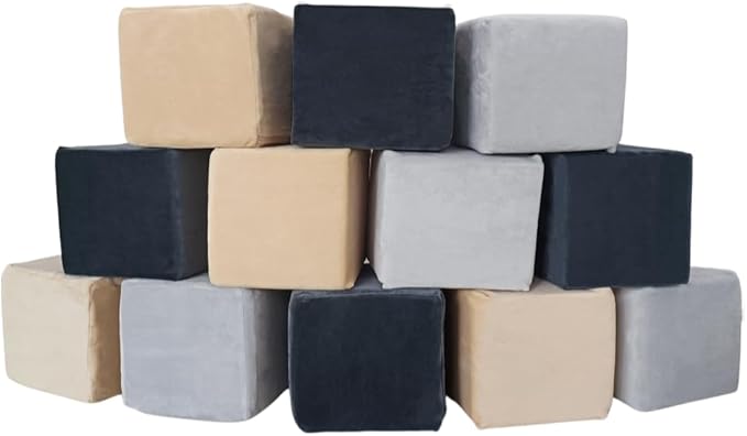 Wonder Space Plush Foam Blocks - Nursery Building & Stacking Toys for Toddlers Boys & Girls, Soft Smooth Velvet Cover, Early Education Gross Motor Skills & Brain Development (12 Cubes, Castle Rock)