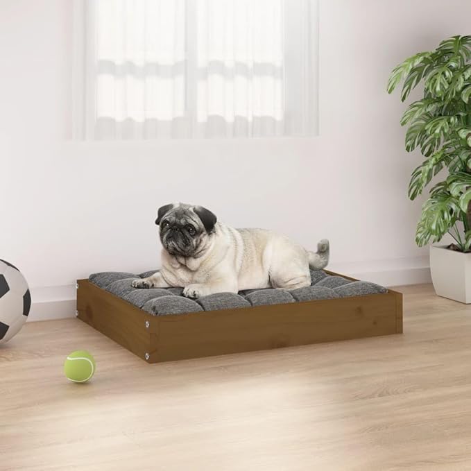 Solid Pine Wood Dog Bed for Small Breeds, Durable Honey Brown Pet Bed with Easy Assembly and Comfortable Mattress, 24.2x19.3x3.5 Inches, Indoor Use for Beagles