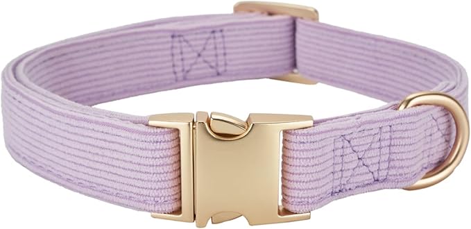 Soft Cotton Dog Collar with Metal Buckle Adjustable Heavy Duty Comfy Corduroy Collars for Small Medium Large Dogs,Lilac,Large