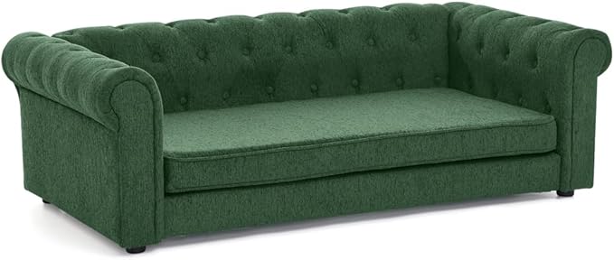 55" Elevated Dog Sofa Couch for Large and Oversized Dogs, Comfortable Linen Fabric Pet Bed with Thick Cushion, Durable Raised Dog Couch with Tufted Armrests, Stylish Modern Pet Furniture