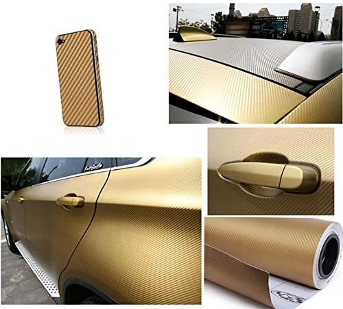F & B LED LIGHTS Golden 3D Carbon Fiber Film Twill Weave Vinyl Sheet Roll Wrap (48" X 60", Golden)