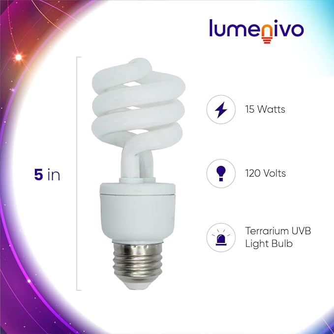 lumenivo UVB Reptile Light 15W 10.0 Desert Terrarium UVB Bulb for Bearded Dragon, Dwarf Monitors, Veiled Chameleons - Simulates UVB from The Sun to Help in Calcium Absorption - 120V - 1 Pack