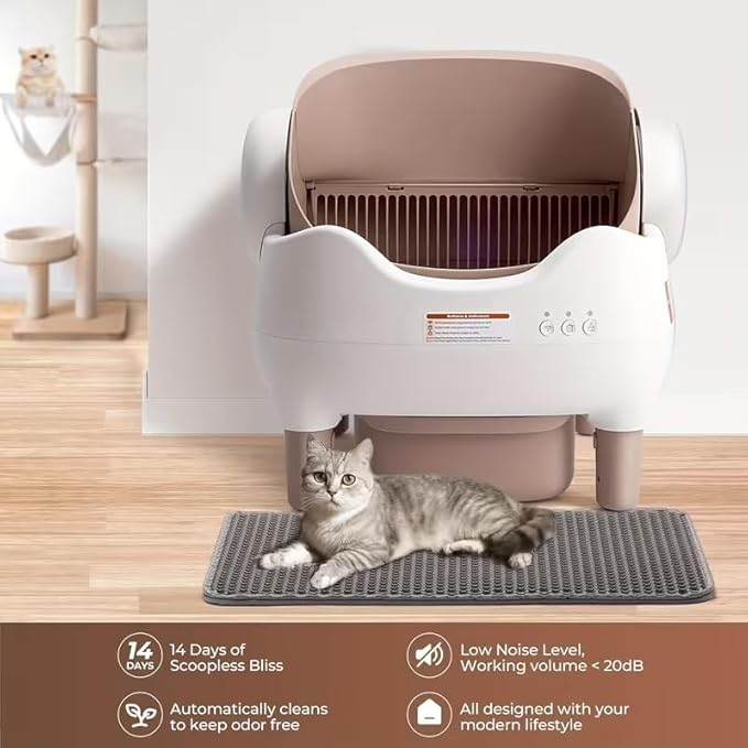 APP-Controlled Self Cleaning Litter Box, Automatic & Hands-Free Cat Litter Box, Safety Protection, Odor-Free Waste Disposal Includes Trash Bags, Large Waste Bin, Open-Top