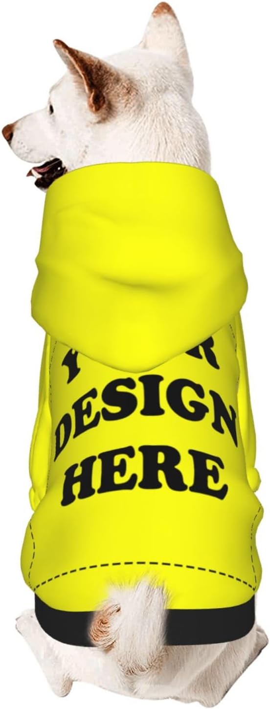 Personalized Chihuahua Dog Hoodie, Custom Pet Warm Sweatshirt Costume with Name Number Photo, Customize ID Clothes for Pupppy Kitten Dogs Cats, Yellow, L