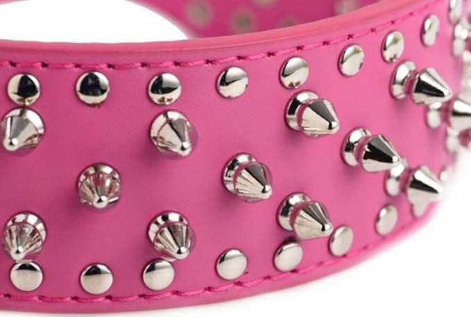 Serijoars Spiked Studded Dog Collar, PU Leather Dog Collar, Adjustable Pet Collars for Medium or Large Breed Pet (S, Gold Brown)