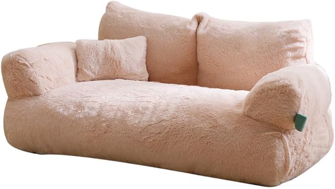 Soft Fluffy Self-Warming Cat Bed | Washable Pet Sofa for Indoor Cats & Small Dogs | Cute Princess-Inspired Kitten Couch & Puppy Bed(Light Orange,35.43''*22.05''*11.81'')
