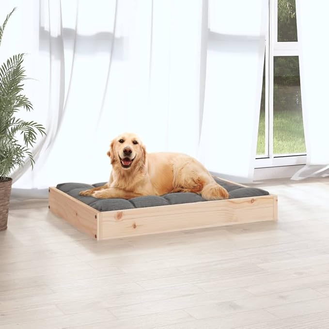 Rustic Solid Pine Wood Dog Bed for Medium Breeds, Indoor Pet Furniture with Cozy Sleeping Area 28.1x21.3 Inches, Durable Minimalist Design in Warm Brown Finish
