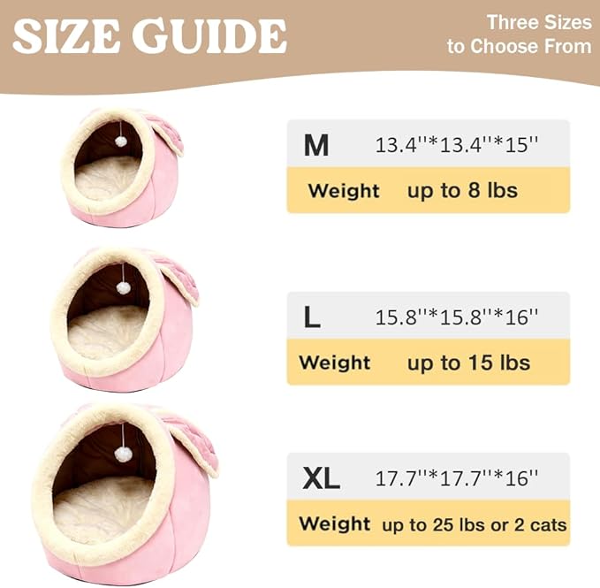 Lcybem Cat Beds for Indoor Cats - Rabbit-Shaped Cat Cave Bed with Hanging Toy,Super Soft Calming Pet Bed for Kitten,Small Dog,Warm Plush&Machine Washable&Removable Cotton Pad,cat Hideaway