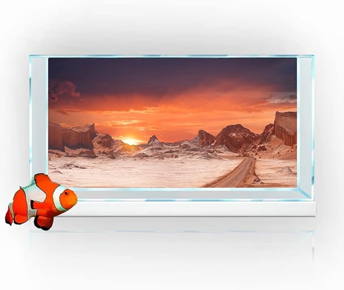 48X18IN Sun and Desert Moon Themed Reptile Habitat on Orange Durable Decorative Background, Terrarium Background with 10EVA Double-Sided Tape