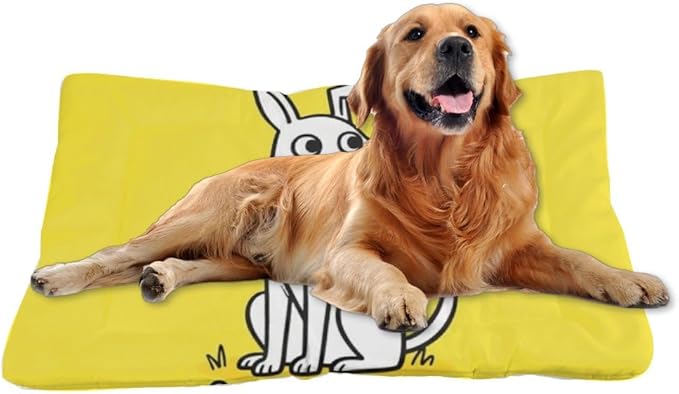 Cute Dog Yellow Dog Beds & Furniture Travel Mat Kennel Pads Crate Bedding Washable Non-Slip Small Bed for Crate Bed Large Mat Pillow for Dogs Indoor Outdoor 24X18 Inch