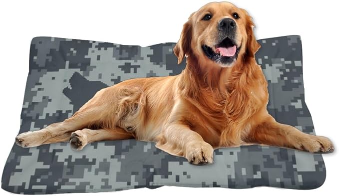 Grayscale Pixelated Camouflage Dog Beds & Furniture Outdoor Washable Dog Mat Pad for Crate Crate Pillow for Cages Non-Slip Bedding Easy Wash Bed Mats Bed Medium Sized Indoor Outdoor 24X18 Inch