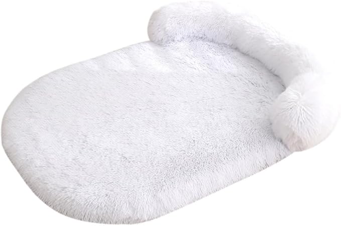 Calming Dog Bed - Fluffy Plush Mat with Removable Washable Cover | Furniture Protector for Large Dogs & Cats(White,47.24X29.53X5.91in)