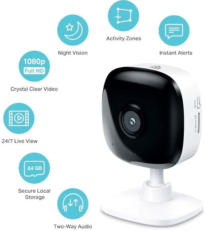 Kasa 1080p Indoor Wired Security Camera - Works as a Baby Monitor & Pet Camera, Motion Detection & Tracking, 2-Way Audio, Night Vision, Subscription-Free Local Storage or Optional Cloud, EC60