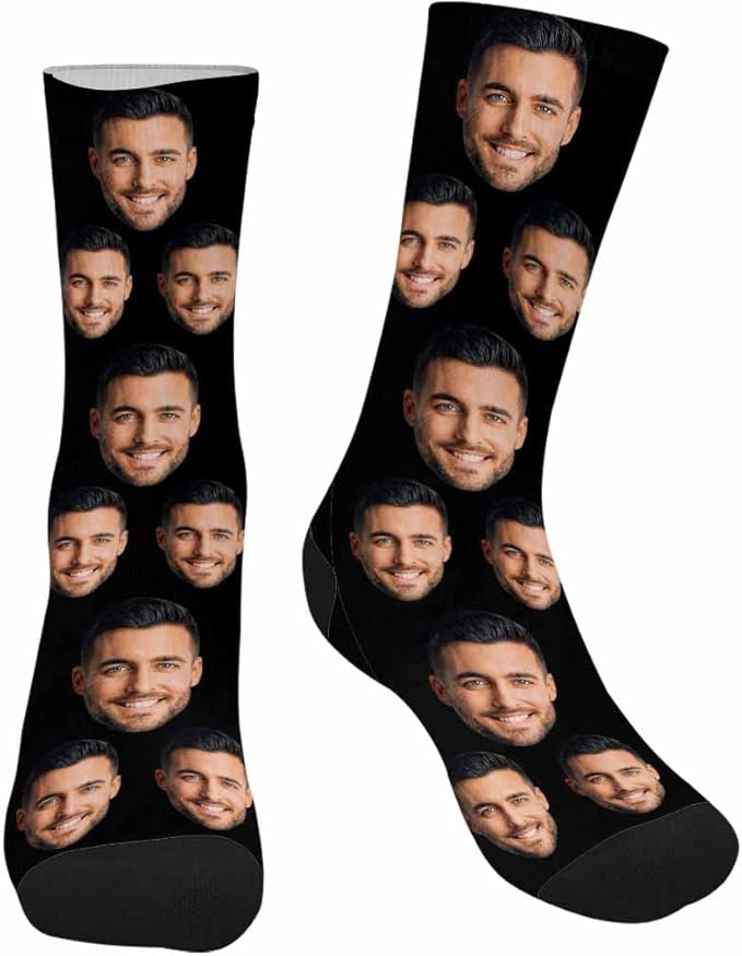 MyPupSocks Custom Personalized Photo Pet Face Socks, Cat and Dog Tracks Paws Bones Crew Socks with Picture for Men Women