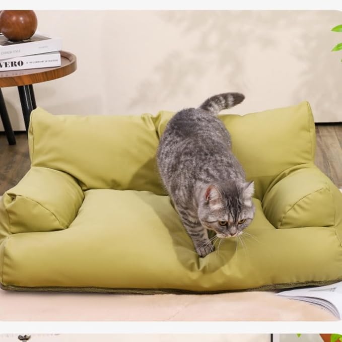 PU Leather Rectangle Dog Cat Pet Sofa Couch Soft Calming Pet Beds for Small Cats and Dogs,20X15.7X9 INCH (Green)
