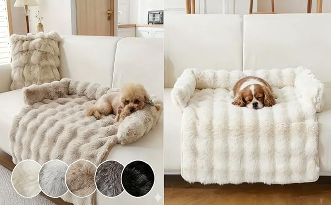 Dream Cloud Pet Sofa Bed, Washable Non-Slip Fluffy Plush Dog Mat for Furniture Protector Mat for Sofa Car & Floor for Small Medium Dogs & Cats (Khaki)