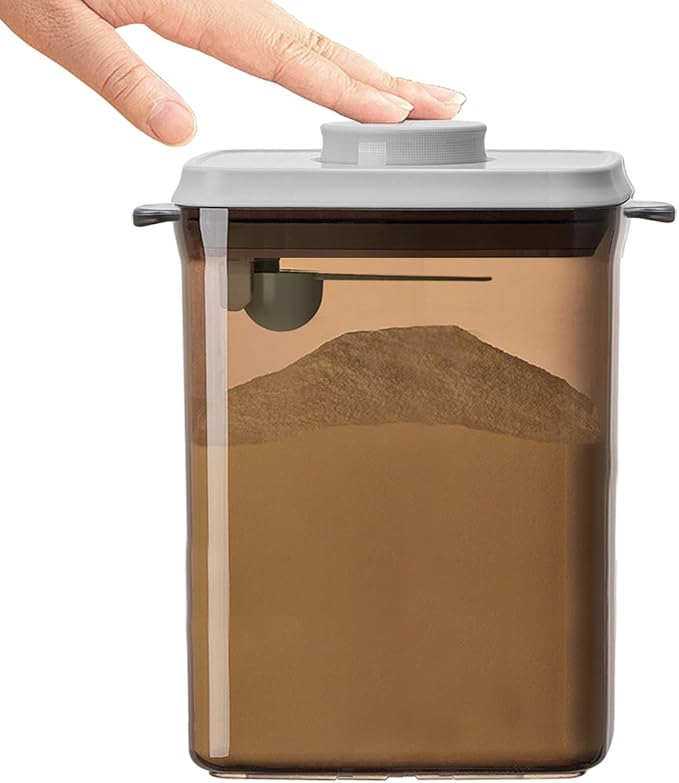 Ankou One-Push Formula Container, 2300ml Formula Dispenser with Scoop and Scraper, Milk Powder Container with Lids, BPA-Free Airtight Food Storage Container 1000g Large Capacity,Dark Brown, Rectangle