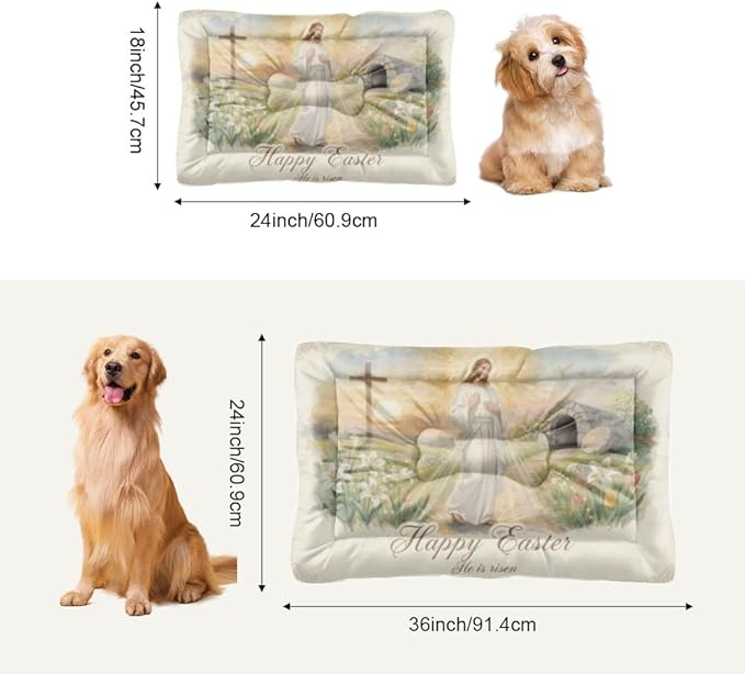 Dog Bed Furniture 36 × 24 Inch Spring Floral Easter He is Risen Dogs Pads Small Dog Crate Pad Thick Crate Bed for Cages Kitten Camas para Perros One Pack Pet Beds for Small Dogs Kennel Pad